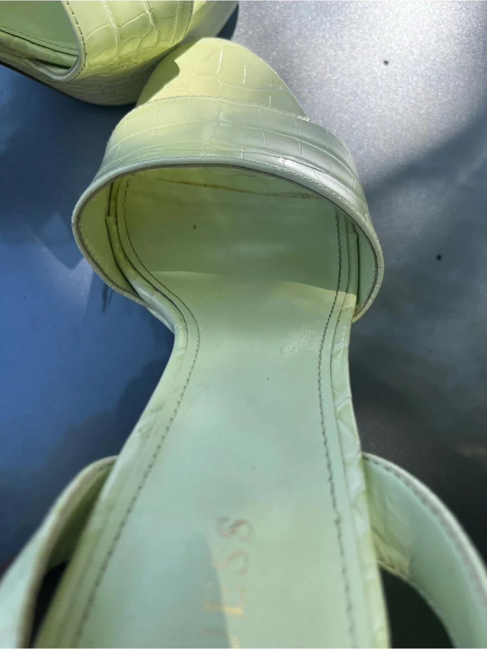 Guess Pale Green Croc-Embossed Block Heel Sandals